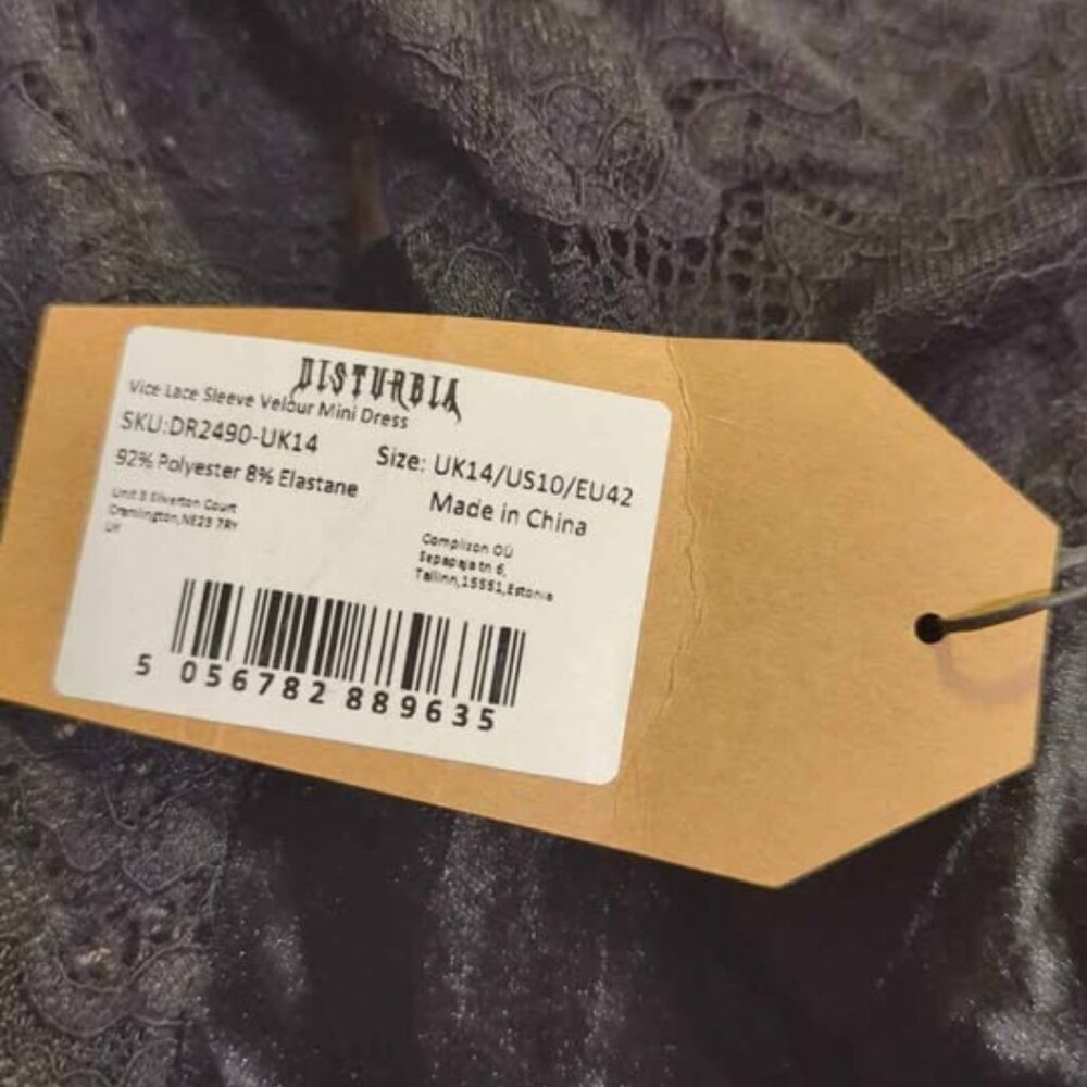 Disturbia vice lace sleeve velour mini dress size 10 new - Picture 5 of 6